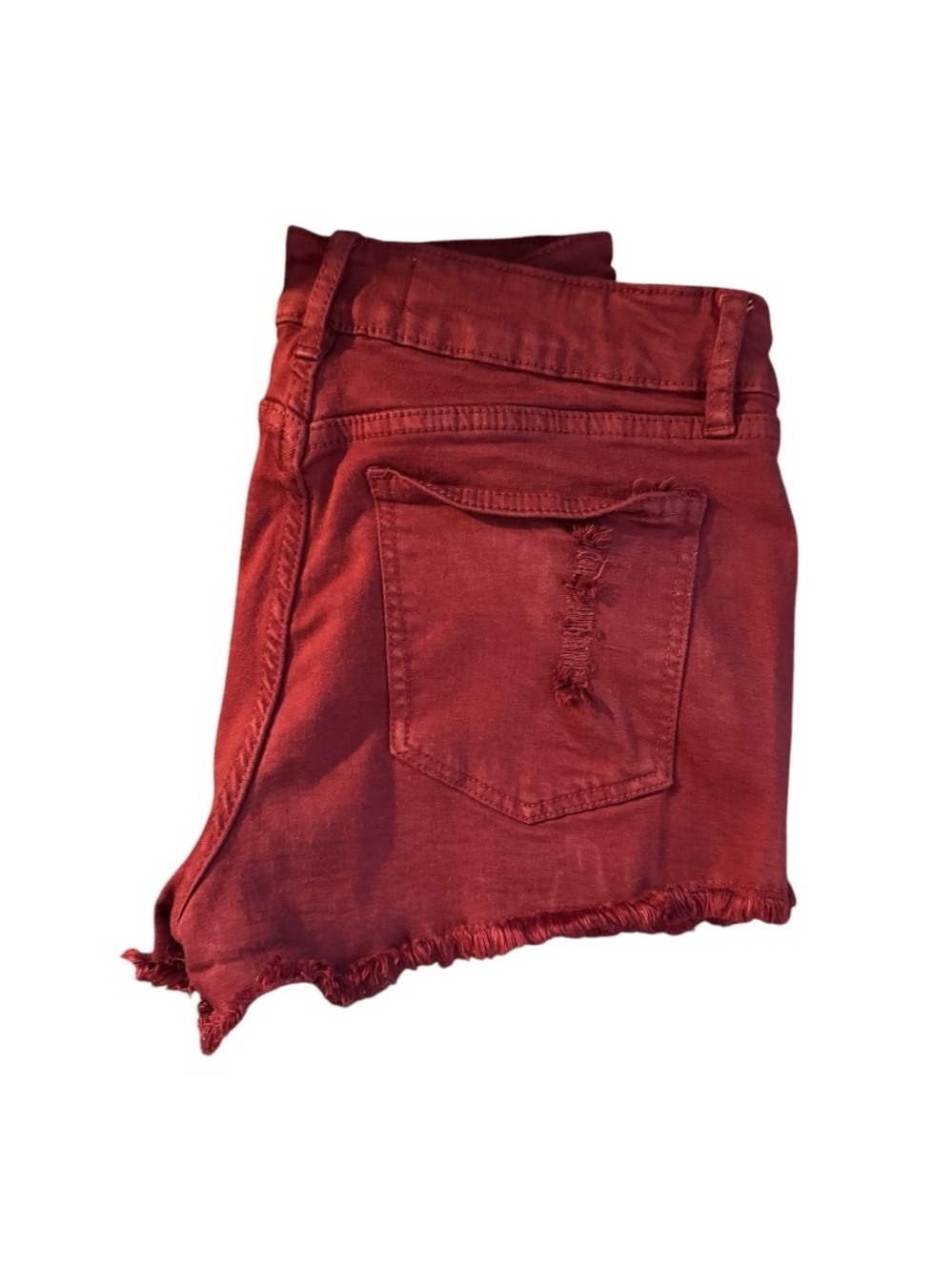 Low-Rise Distressed Red Denim Short Shorts - Picture 5 of 5